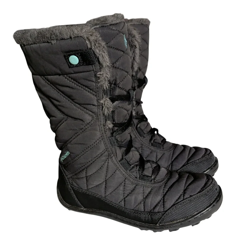 Columbia Minx Mid II Boots Kids Size 3 EU 34 Omni-Heat Snow Winter Black Quilted